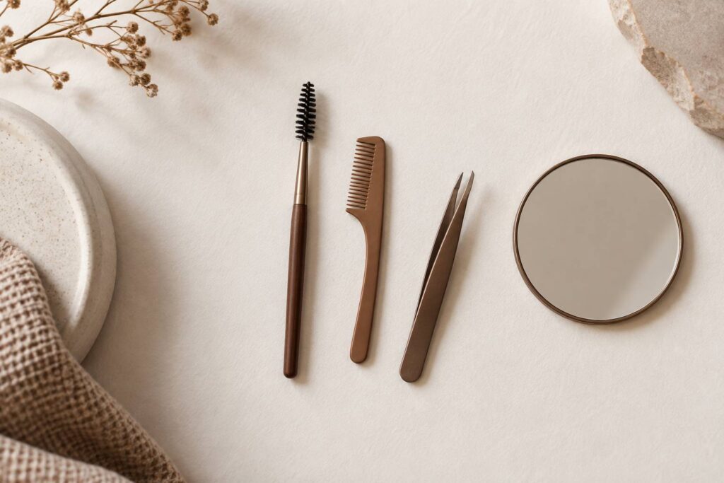 Brosse a sourcils a spirale posee sur un fond papier clair